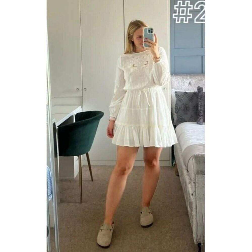 Zara embroidered lace insert dress white flowy boho L Bloggers Favorite 5107 311